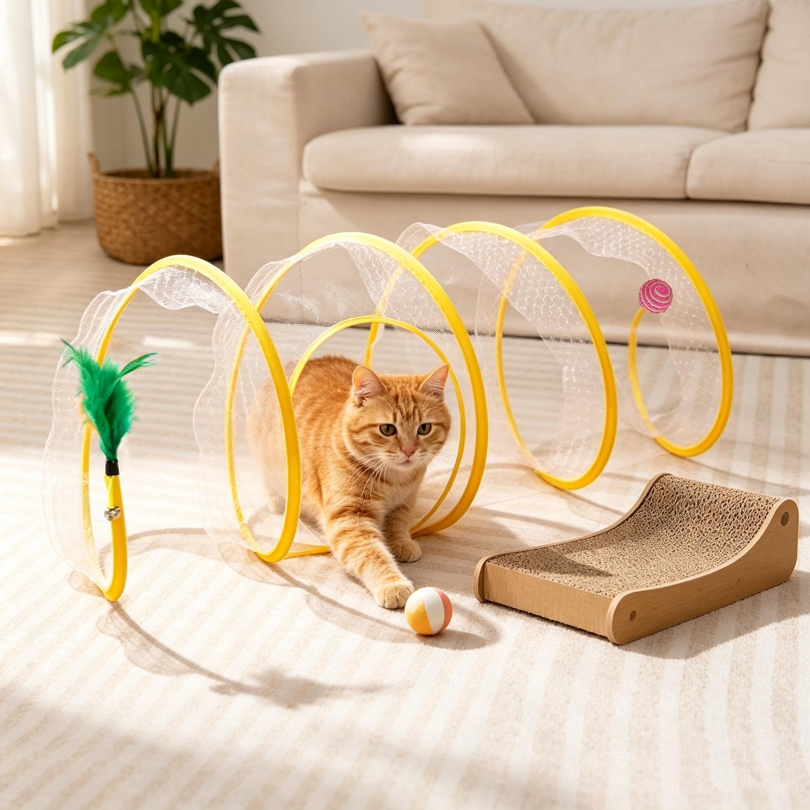 Cat Tunnel Toy - Tunnel spirale pour chat pliable, interactif